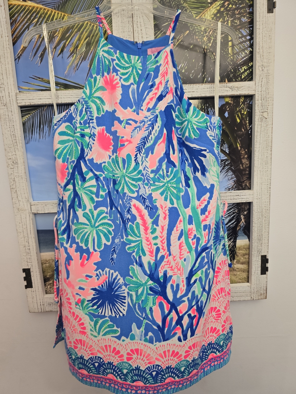 Lilly Pulitzer Multicolor Romper with Pink and Green Floral Beach Print Sz 8